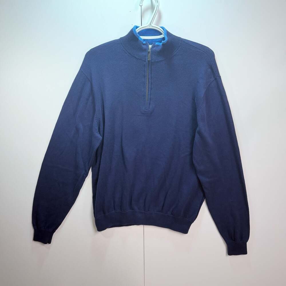 Alashan Men's Navy Blue Cotton Cashmere Quarter Zip Sweater